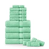 Luxury Bath Towel Set of 12 – 100% Mercerized Cotton, 4 Bath Towels, 4 Hand Towel & 4 Washcloths, Zero Twist, Remains Soft & Absorbent Even After Multiple Washes - Aqua Sky