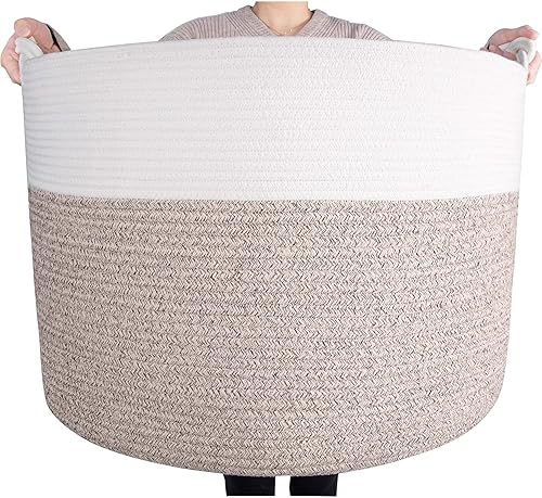 Miniatura 8 de MINTWOOD Design XXXXLarge - Cesta decorativa de cuerda de algodón de 22 x 16 pulgadas, canasta para mantas, sala de estar, canasta de lavandería,