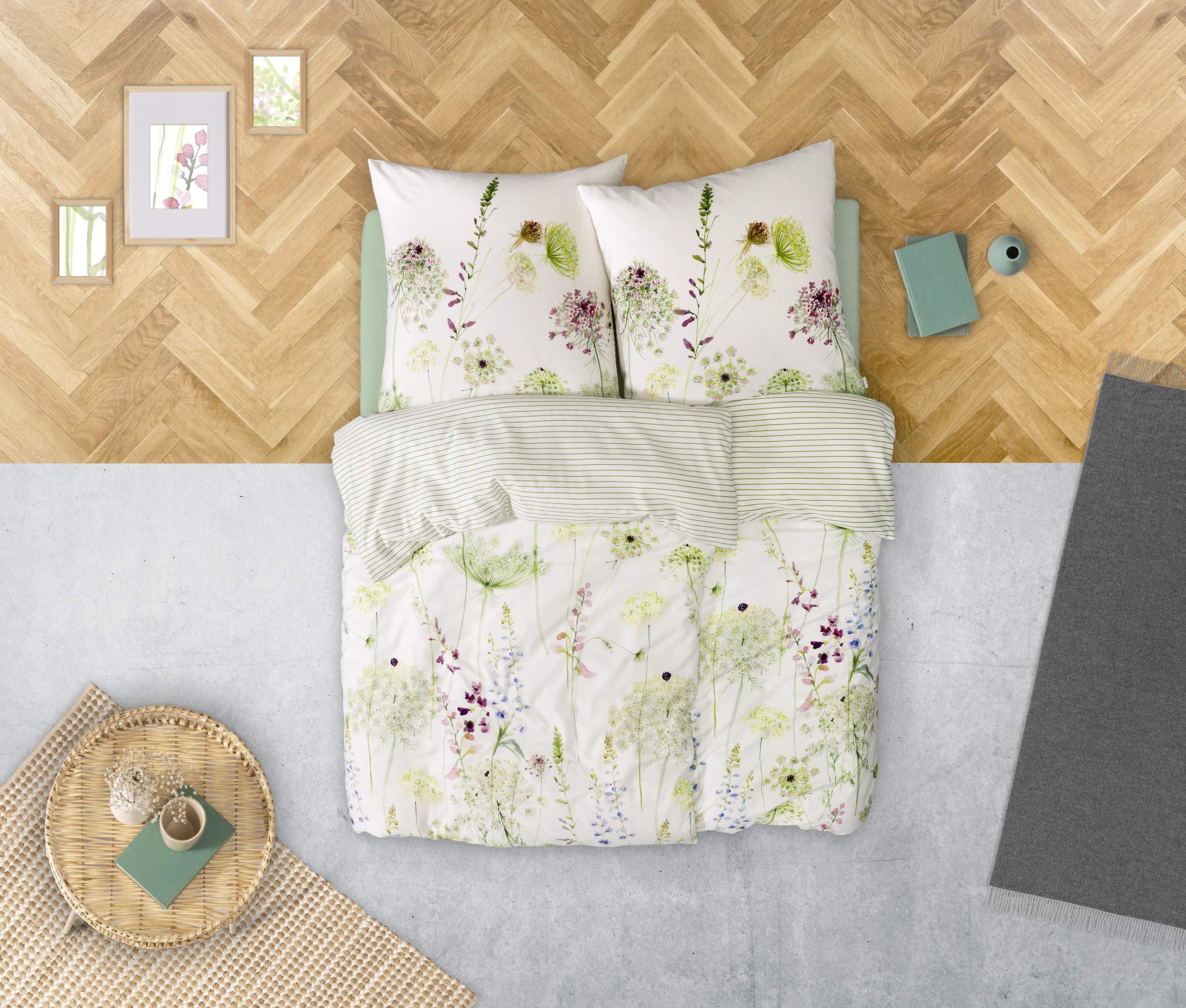 ESTELLA Mako-Satin Bettwäsche Set, 2X 135x200 + 2X 80x80 cm, Grün