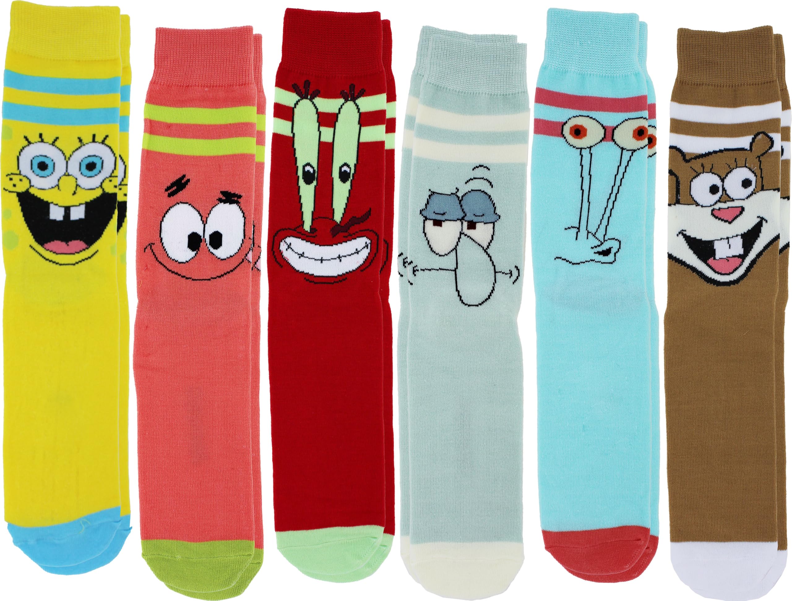 Hyp Spongebob Socks for Men, 6 Pair Pack Spongebob & Patrick Socks for Adults, Shoe Size 6-12, Yellow, Large