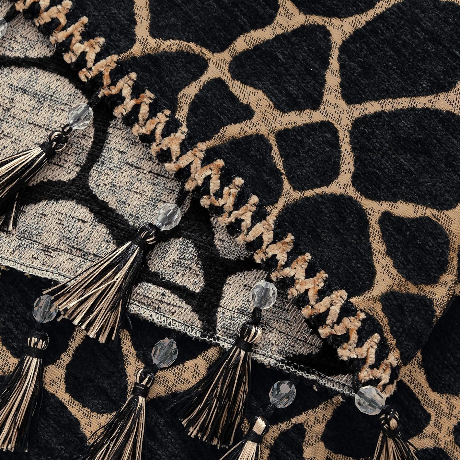 Giraffe Print Valance Curtains for Living Room, Luxury Animal Jacquard Window Valances with Tassels, Safari Chenille Rod Pocket Short Curtain 1 Panel for Bedroom Kitchen(54"x18",Black&Gold)