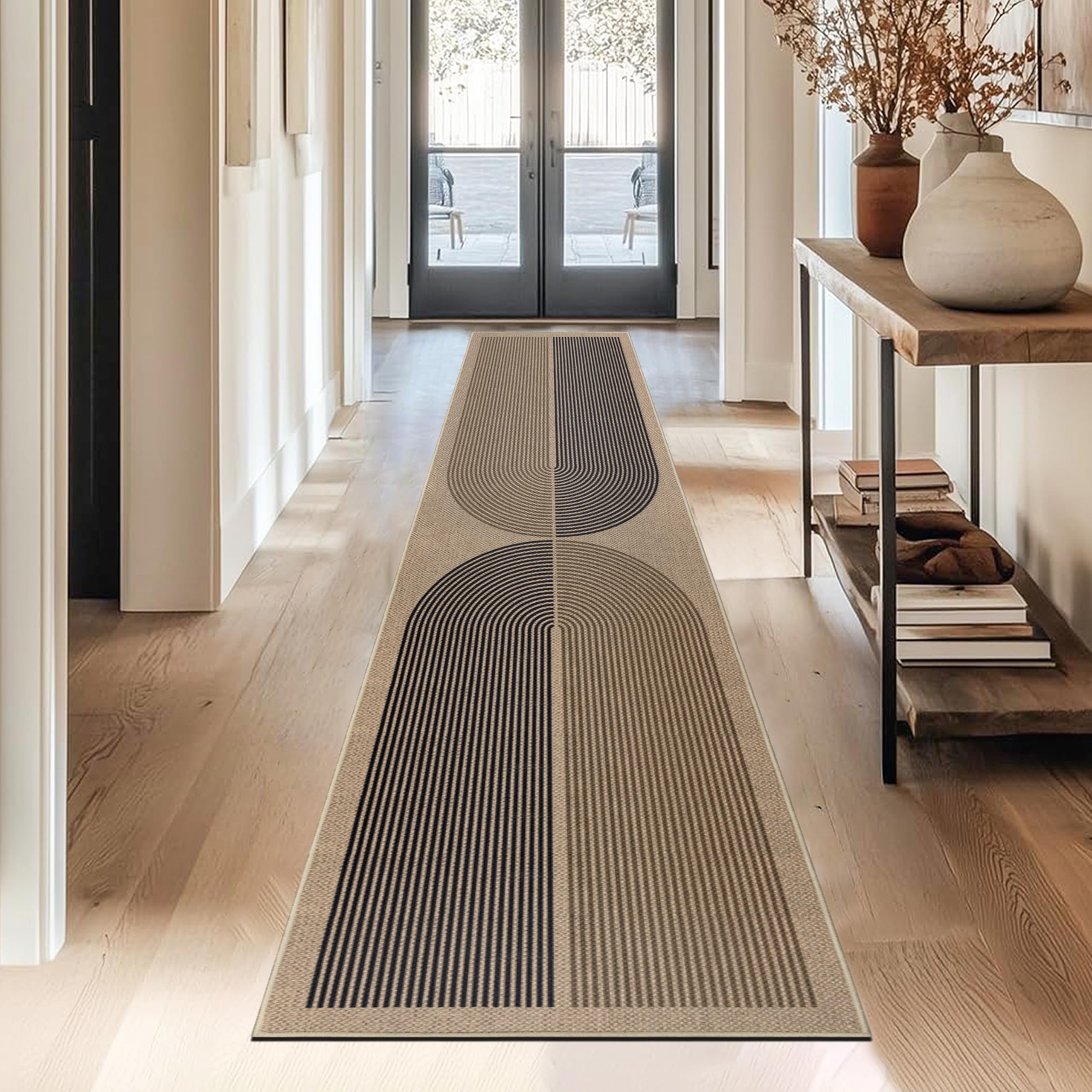 Capslpad Runner Rug for Entryway 60x300cm Non-Slip Hallway Carpet Runner Washable Jute Look Rug Kitchen Runner Durable Floor Area Rug Runners for Living Room Bedroom Balcony Corridor Black Brown