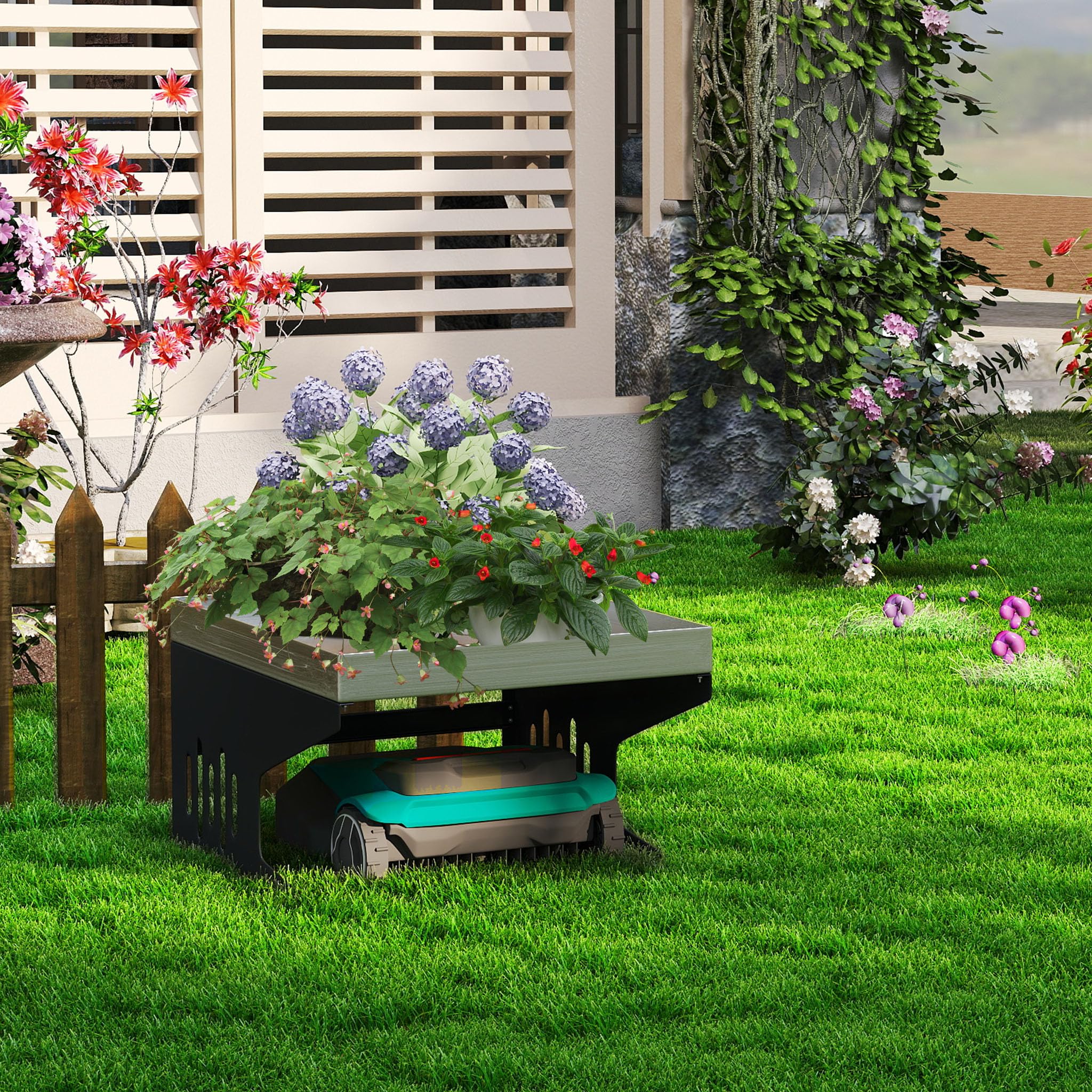 Aufun Garaje de acero para robot cortacésped 70 x 60 x 43 cm, techo para cortacésped, carport, cubierta para robot cortacésped, protección contra el sol y la lluvia, inoxidable, resistente a la