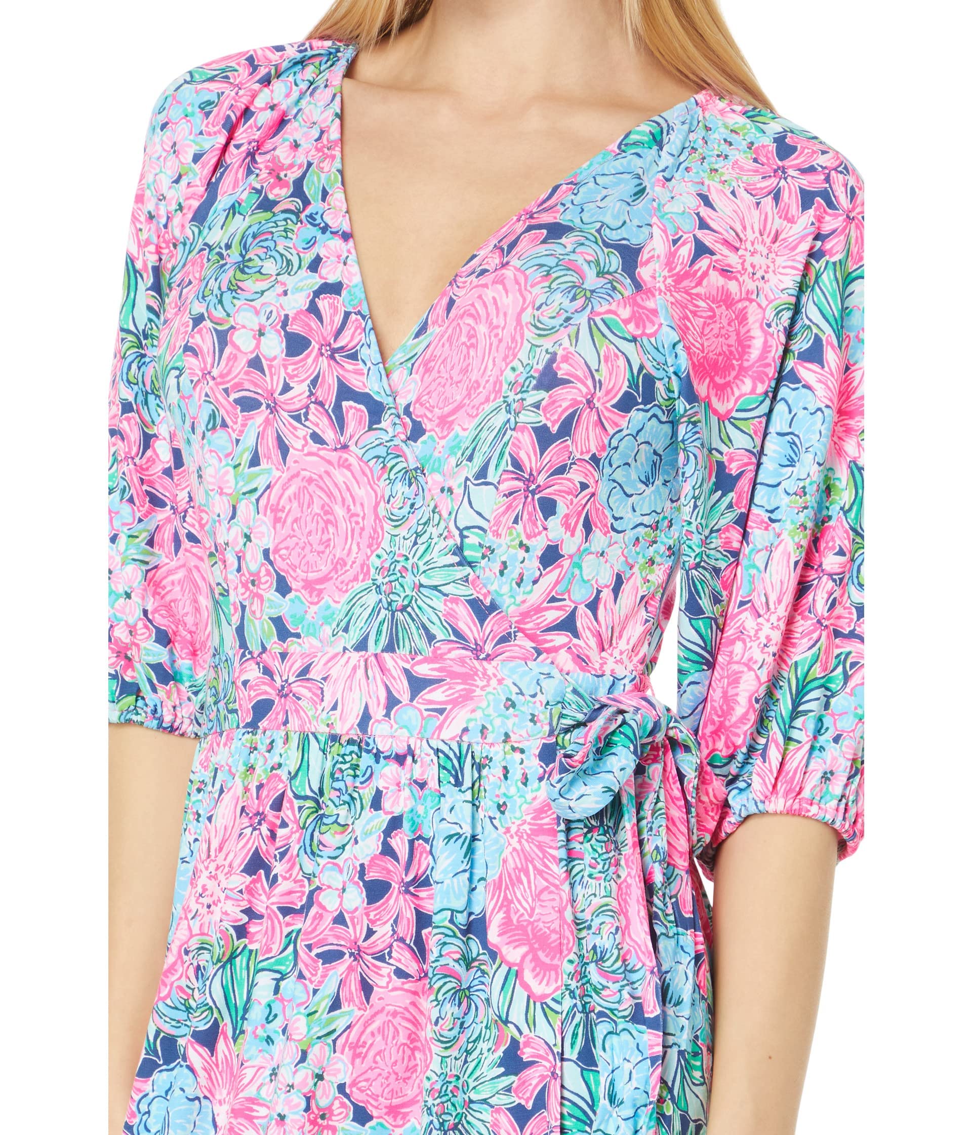 knee length dresses for ladies BRANTLEY MIDI WRAP DRESS ALWAYS BE BLOOMING – Palm Place main image 1
