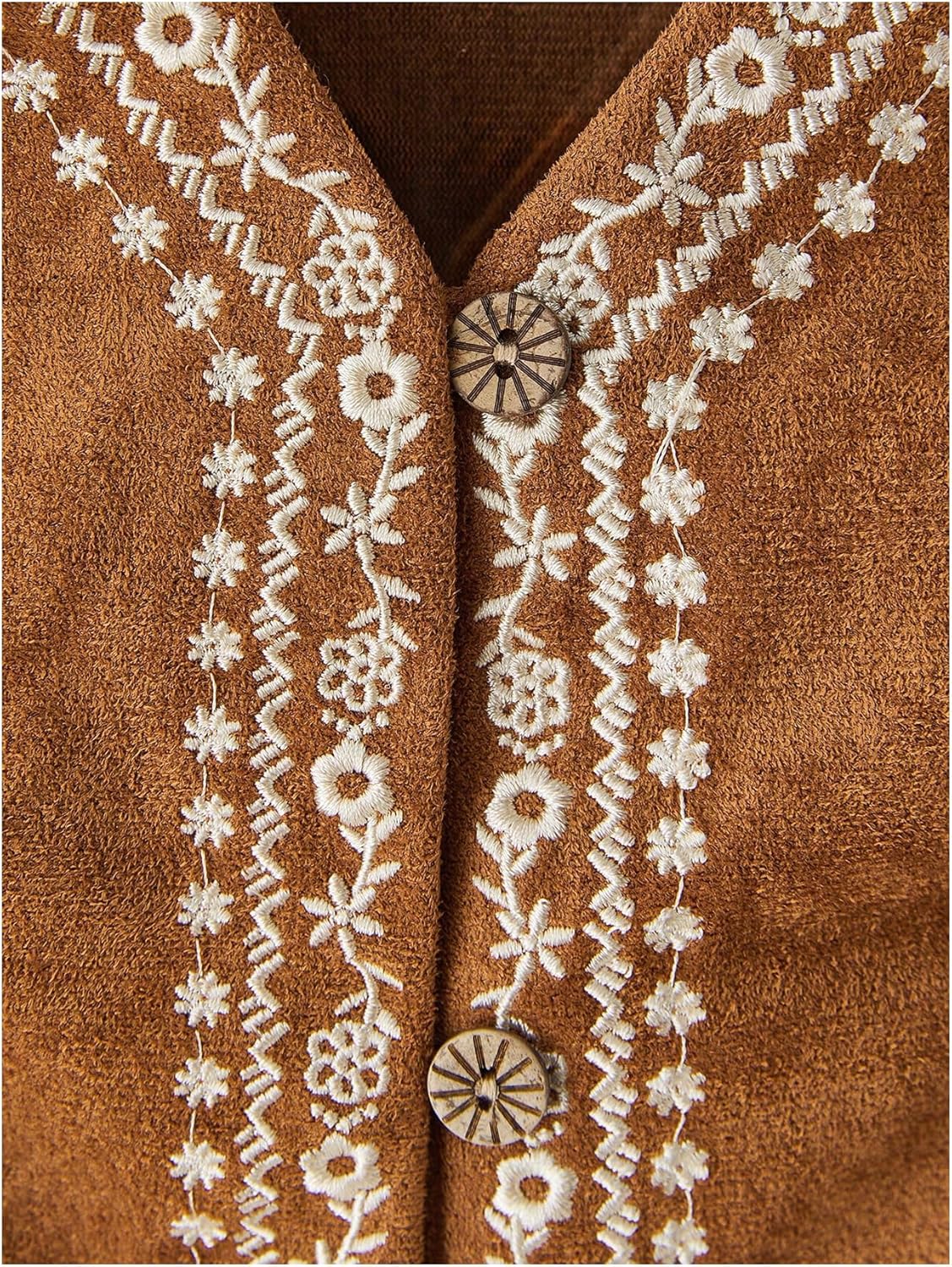 OYOANGLE Women's Button Front Fringe Cowgirl Vest Embroidered V Neck Sleeveless Crop Jackets - Image 3