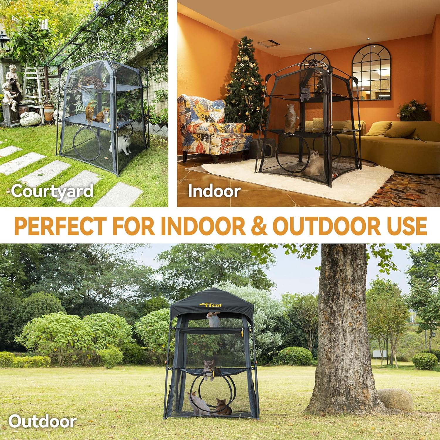 Cat Enclosure Kitten and Kitty Tower Tent for Indoor and Outdoor,3 Tier Cat Cage Inside,Outdoor Catio,Portable and Foldable ;X-Large Portable Kitten Tunnel Play Tent