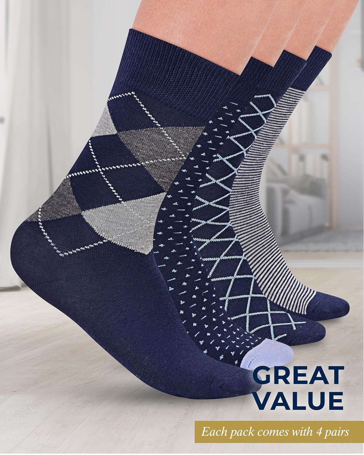 Pembrook Diabetic Dress Socks for Men - 4 Pairs Odor Free Stylish Diabetic Socks for Men Work | Mens Diabetic Socks Casual - Image 5