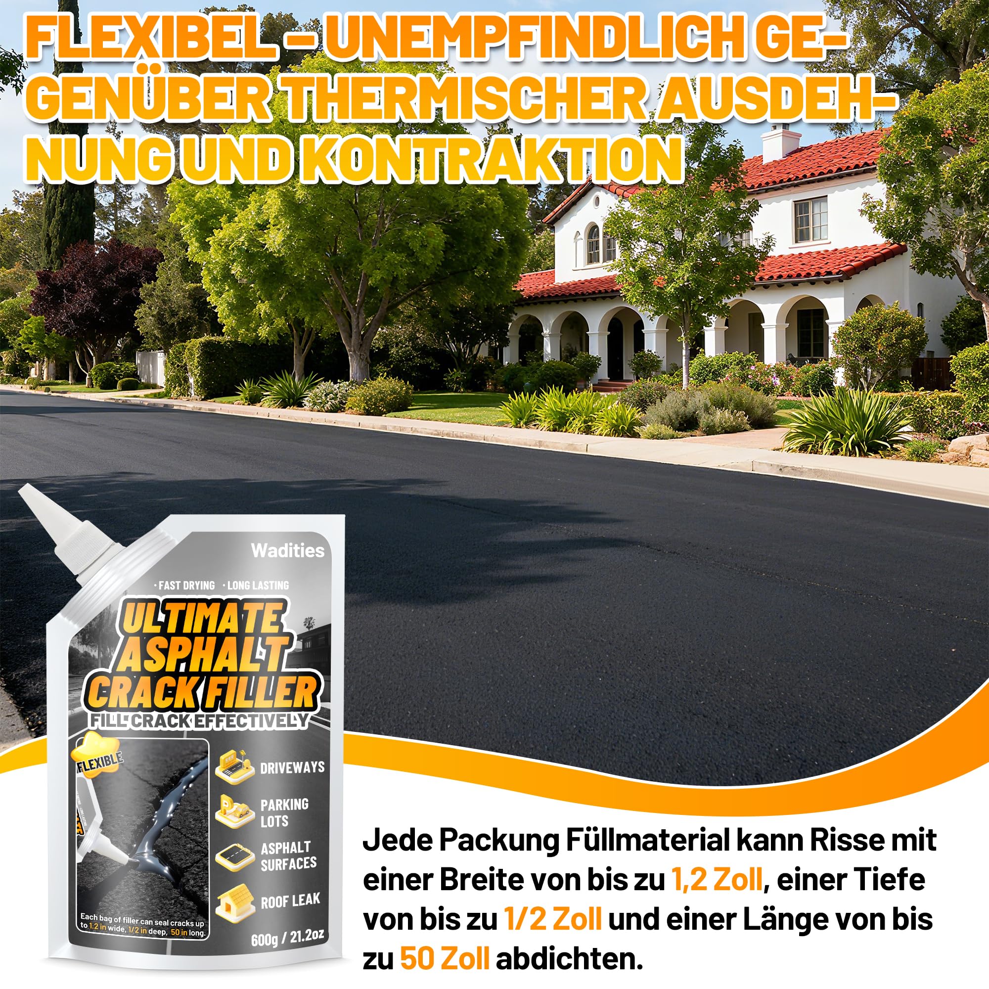 Asphalt-Rissfüller, 3.6kg Hochelastisches Selbstnivellierendes Wasserfestes Dichtungsmittel für Einfahrten, Gehwege, Asphaltbetonfugen, Schnell Trocknende Versiegelung für den Außenbereich – Schwarz