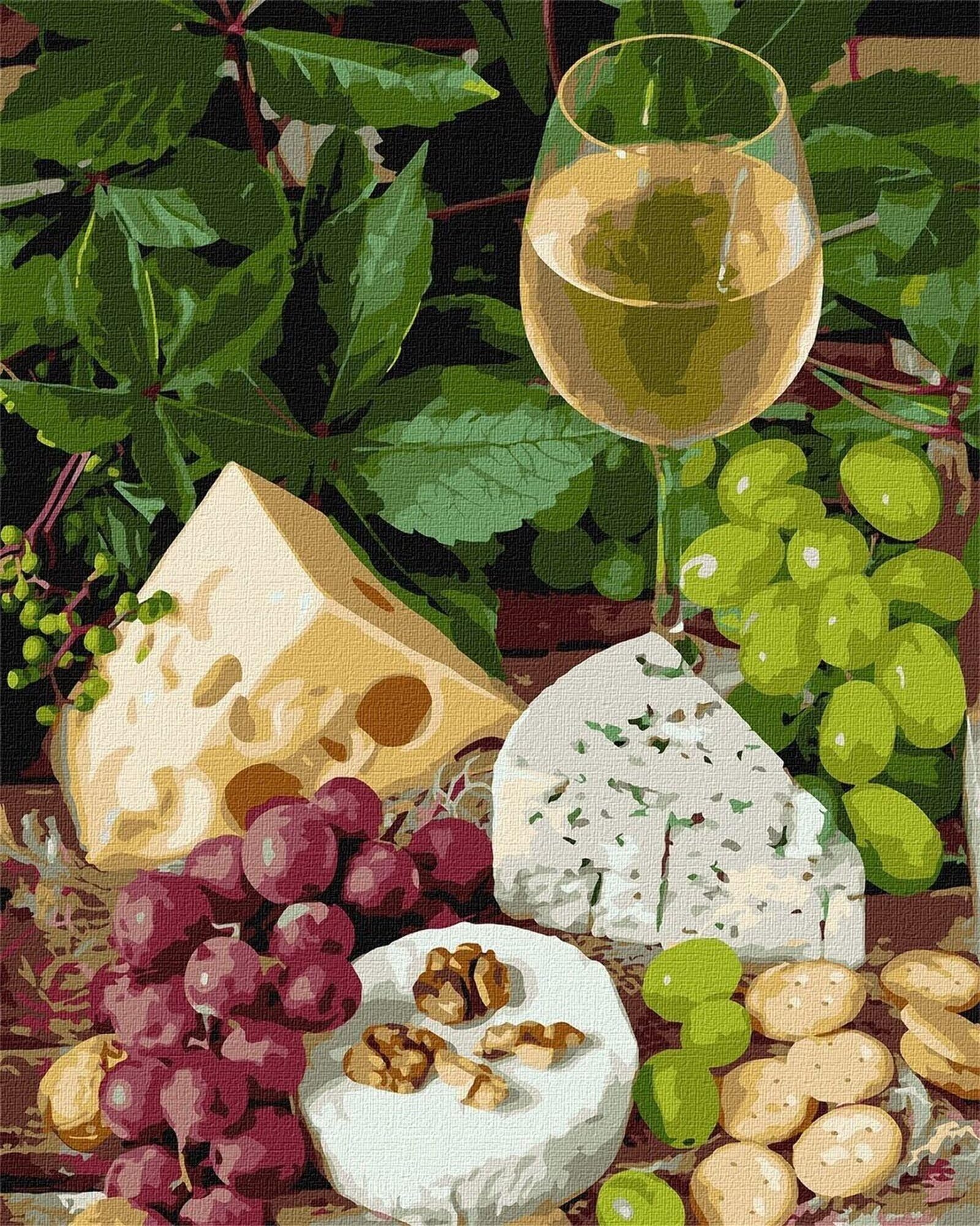 Dipingere con i Numeri Adulti,Formaggio Al Vino Bianco Kit di Pittura a Olio su Tela DIY per Adulti Bambini con Vernici e Pennelli Painting by Numbers Kit per Casa Decor Regalo(con telaio),60x75cm