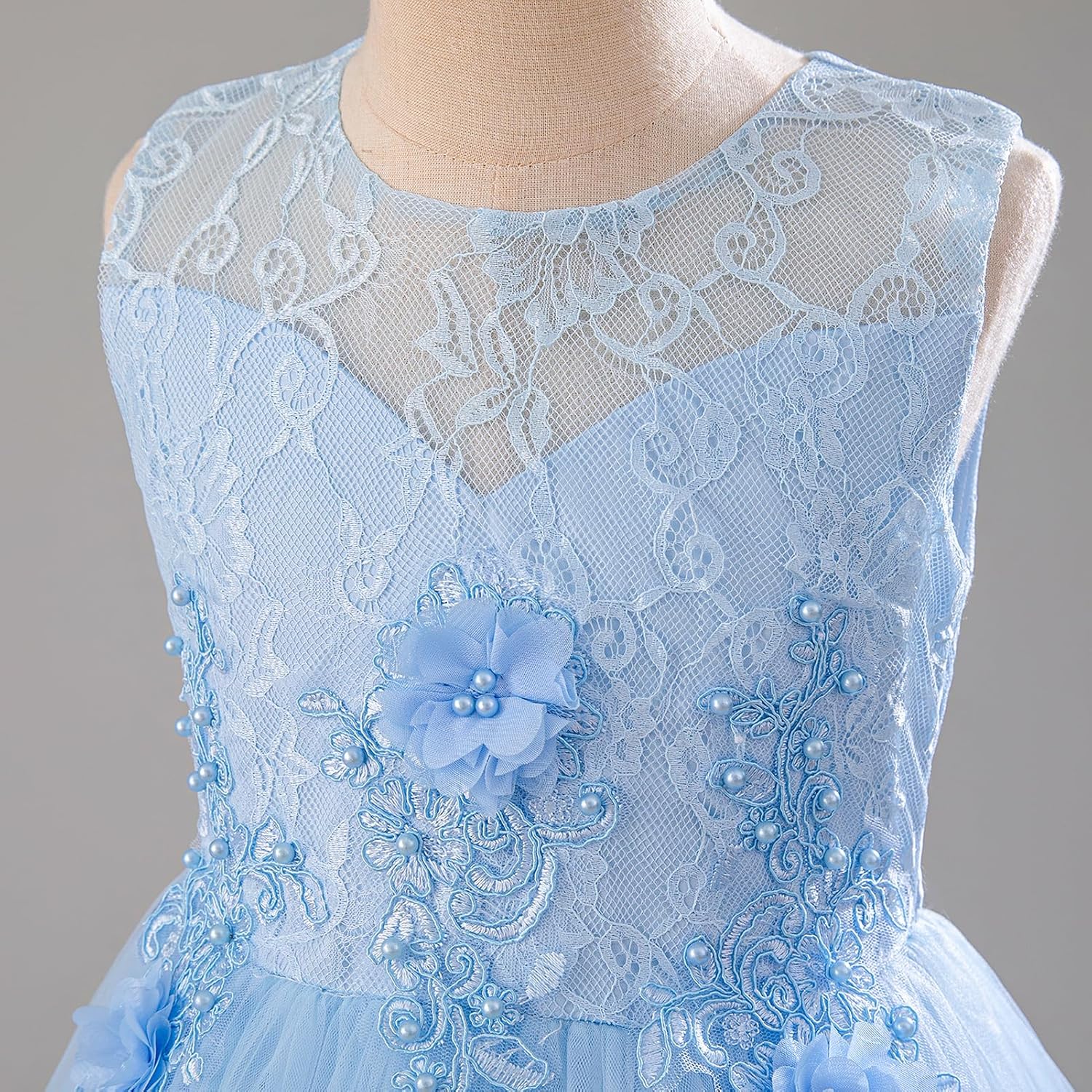 IDOPIP Flower Girl Lace Dress for Kids Wedding Pageant Formal Party Long Gown Princess First Communion Maxi Tulle Dresses - Image 2