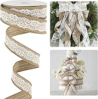 Vista 1 de HUIHUANG Cinta de arpillera con cinta de encaje con cable, cinta de arpillera de yute de encaje blanco para coronas, manualidades rústicas, lazos