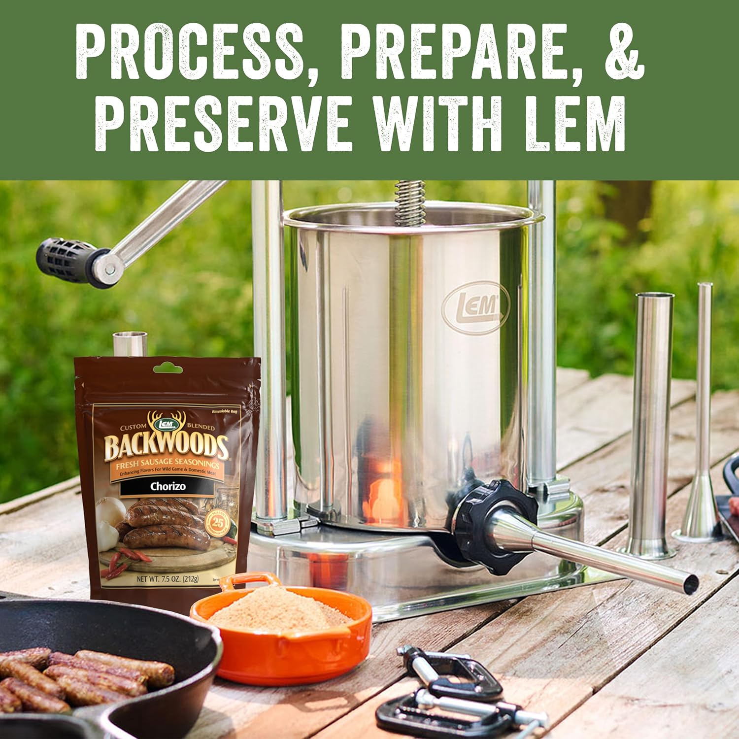 LEM Products Backwoods Bratwurst Fresh Sausage Seasoning, Ideal for Wild Game and Domestic Meat, Seasons Up to 100 Pounds of Meat, 5 Pound, 6 Ounce Bucket