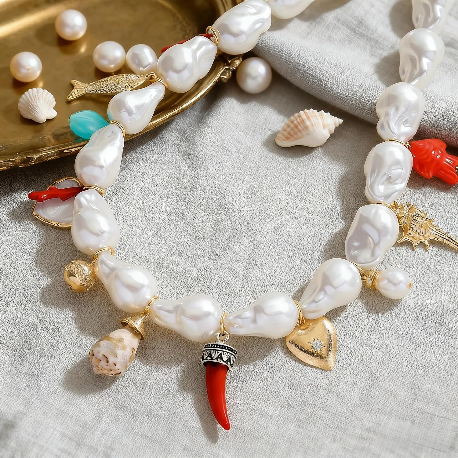 Irregular Imitation Charms Pendant Necklace for Women, Enamel-Coated Alloy Dainty Bohemian Collarbone Necklaces Jewelry for Daily Wear