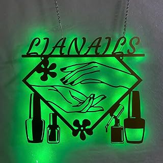LALULI Personalized Nail Salon Metal Sign with LED Light, Custom Nail Beauty Wall Art, Spa Salon Decor, Manicure Pedicure Gift for Nail Technician