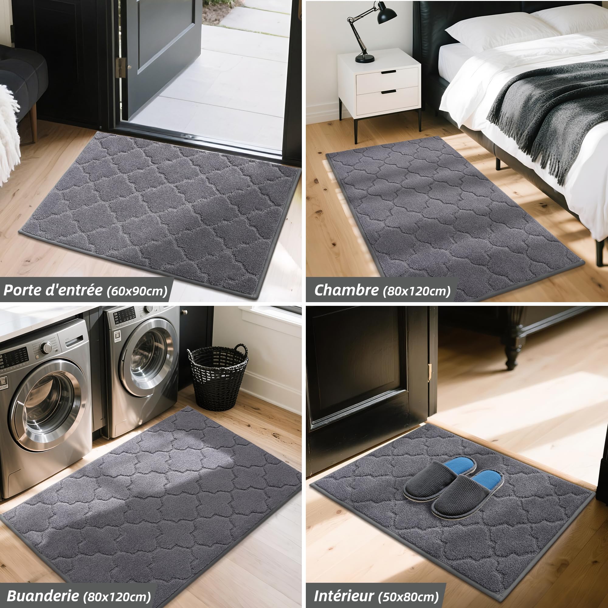 COSY HOMEER Paillasson Interieur Entree Antidérapant, 80 x 120 cm Tapis Entree, Tapis d'Entrée Intérieur Absorbant, Lavable en Machine, Anti-Salissures, Gris Foncé | Lavable et antidérapant, tissu en polyester absorbant, 1,5 cm, doux, pour couloir, cuisin