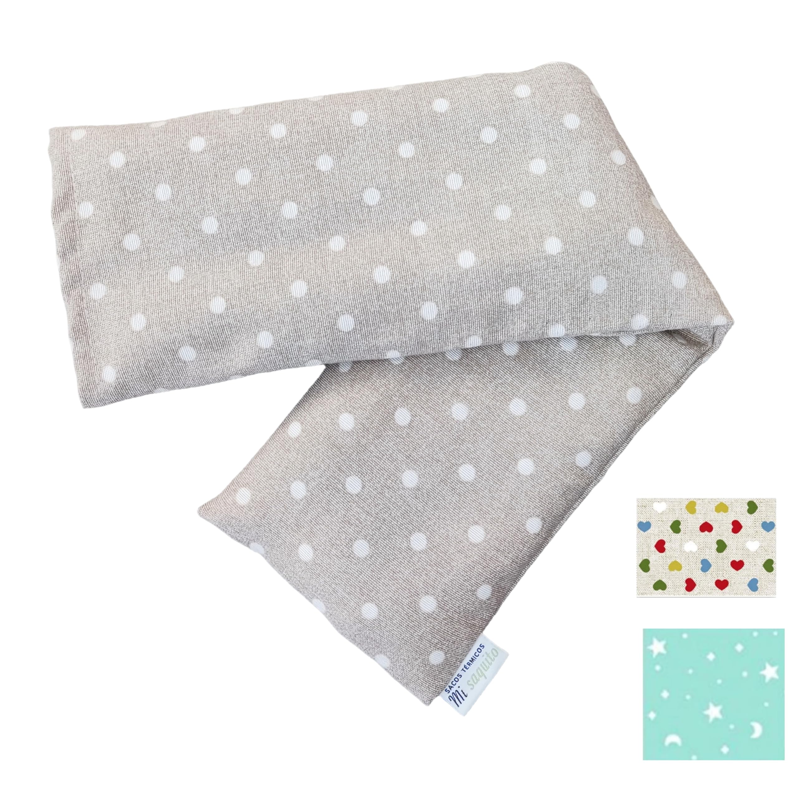 Saco de Semillas para Microondas 45x14 cm con Funda Lavable Extraíble–Saquito Térmico Cervical con Lavanda–Bolsa Térmica de Calor y Frío–Saco Térmico Cervical-Almohadilla Térmica Menstrual (LUNARES)