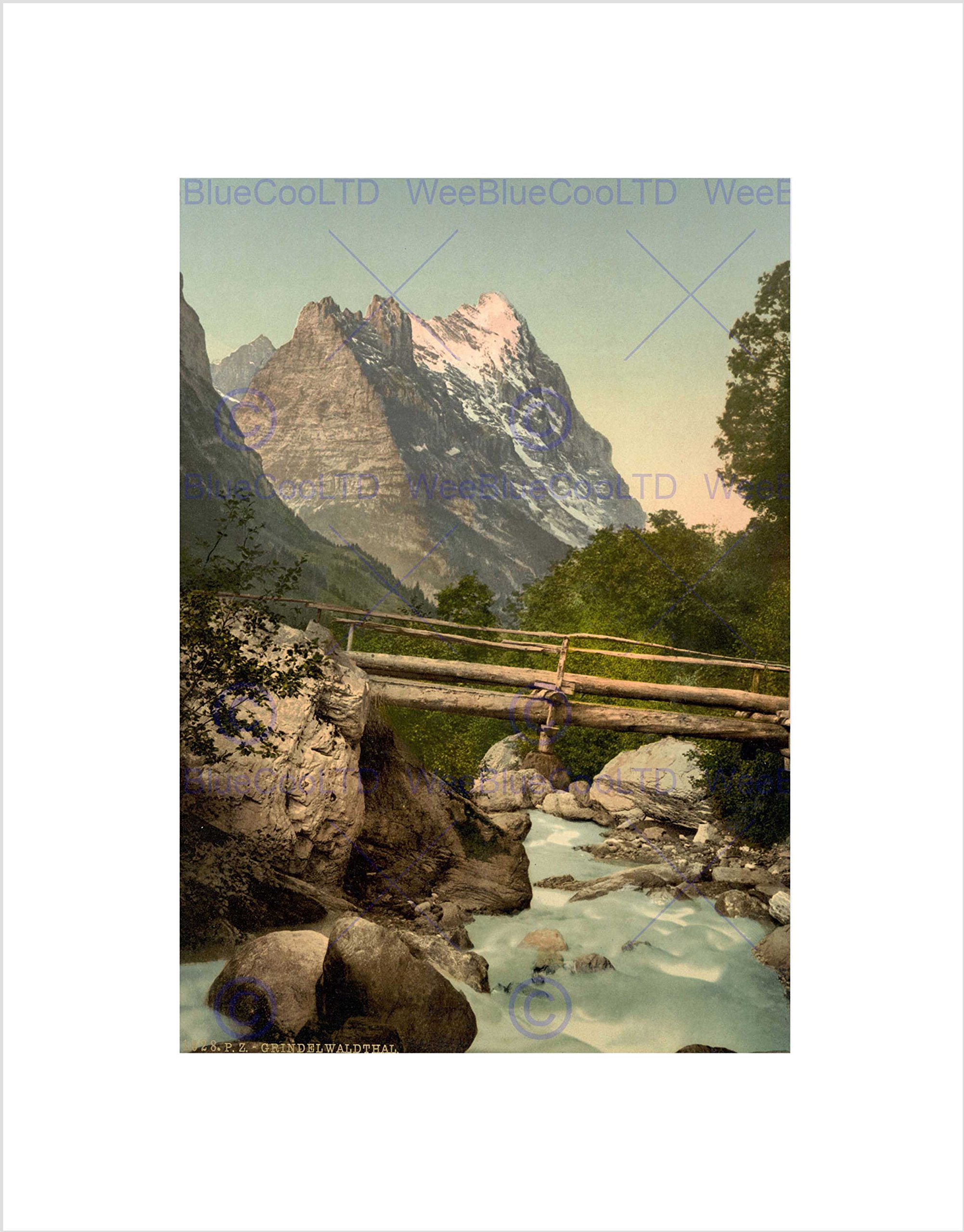 Wee Blue Coo VINTAGE LANDSCAPE EIGER MOUNTAIN ALPINE SWITZERLAND FRAMED ART PRINT B12X10387