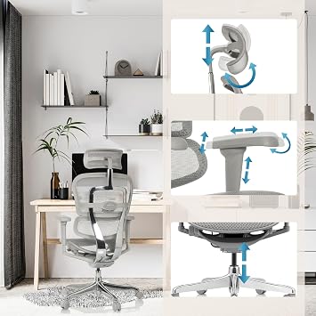 hjh OFFICE Ergohuman Ultra G GEN2 Ergonomic Office Chair with Flexible Lumbar Support Mesh Cover Grey