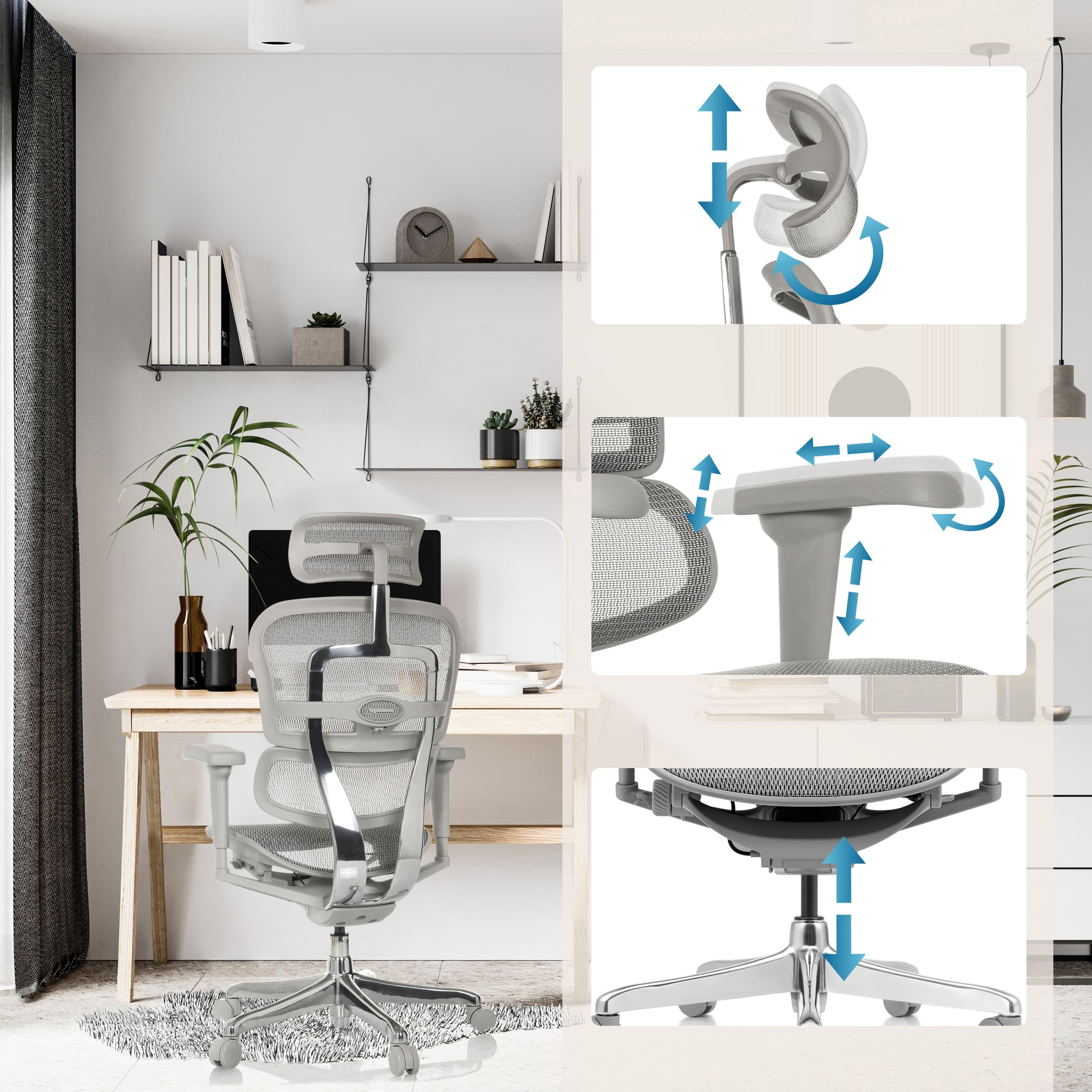 hjh OFFICE Bürostuhl ergonomisch ERGOHUMAN Ultra G GEN2 Originales Design, Bürosessel mit Flexibler Lendenwirbelstütze, Netzbespannung, Grau