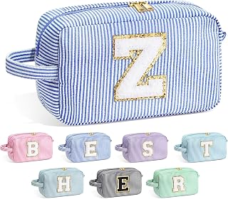 YOOLIFE Travel Makeup Bag for Women - Initial Cosmetic Bag Toiletry Pouch Make Up Case for Women Friend Sister Teacher, Personalized Birthday Gifts for Women, Blue Z