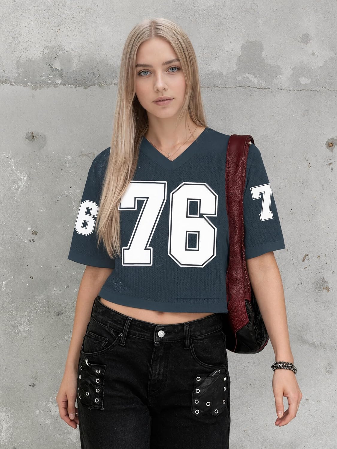 Jersey Shirts for Women Mesh Crop Sports Tshirts V-Neck Short Sleeve T-Shirt Number Casual Streetwear Tops - Image 5