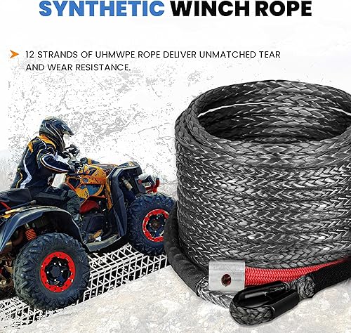 Miniatura 3 de Cuerda de cabrestante sintética de  pulgadas x 50 pies, repuesto de cable de cabrestante con resistencia a la rotura de 7700 libras, cable de