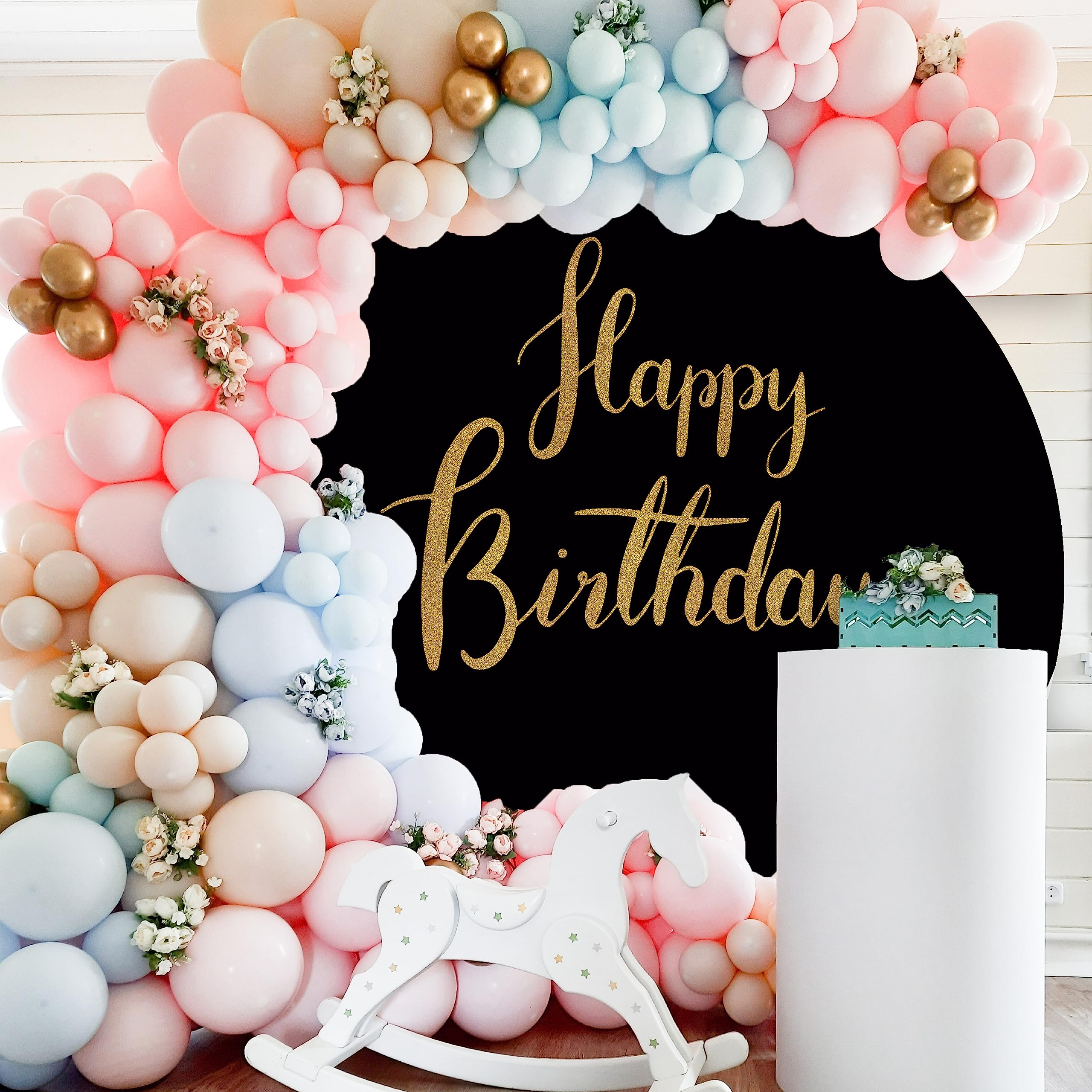 Runde Happy Birthday Fotohintergrund Dunkelgrün Mit Gold – 220 Cm Durchmesser
