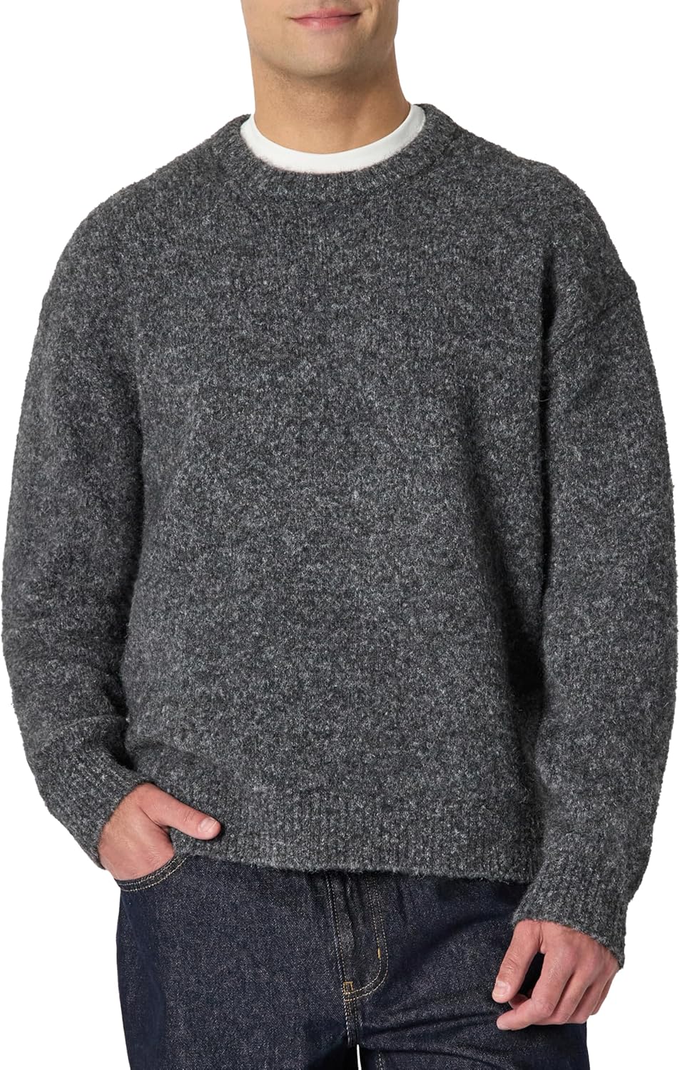 “Men’s Relaxed-Fit Faux Mohair Crewneck Sweater by Amazon Essentials”
