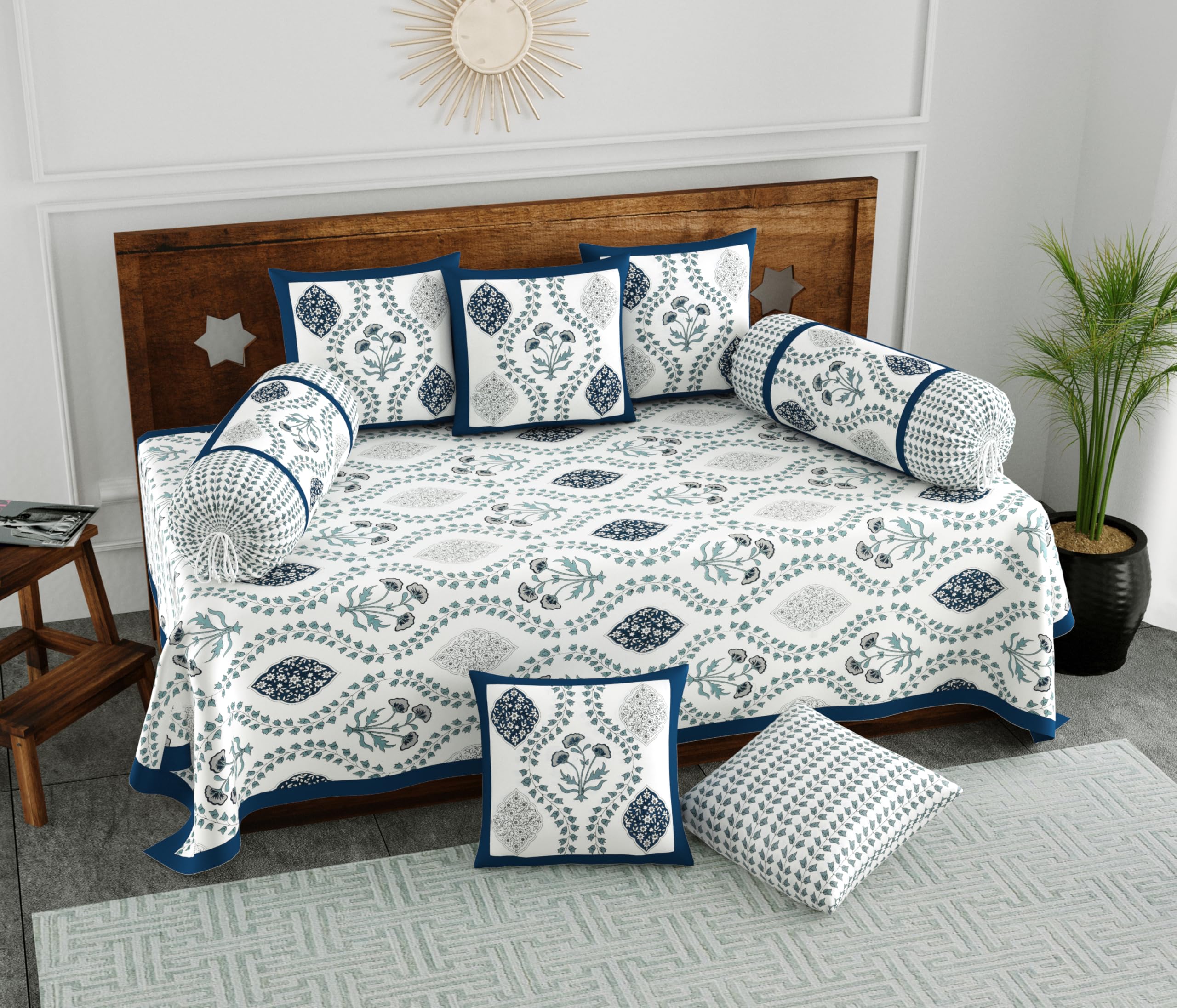 Indian Block Print Diwan Set - 8 Piece Cotton -13 Indian Block Print Diwan Set - 8 Piece Cotton -13