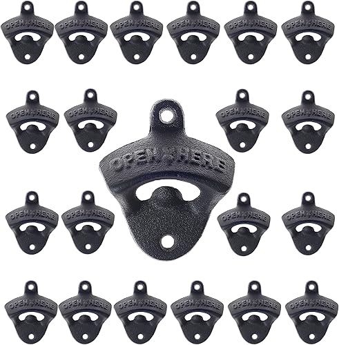 HAIICEN 24 piezas de abrebotellas de cerveza de hierro fundido negro montado en la pared, abridor de tapa de botella para bricolaje bar madera