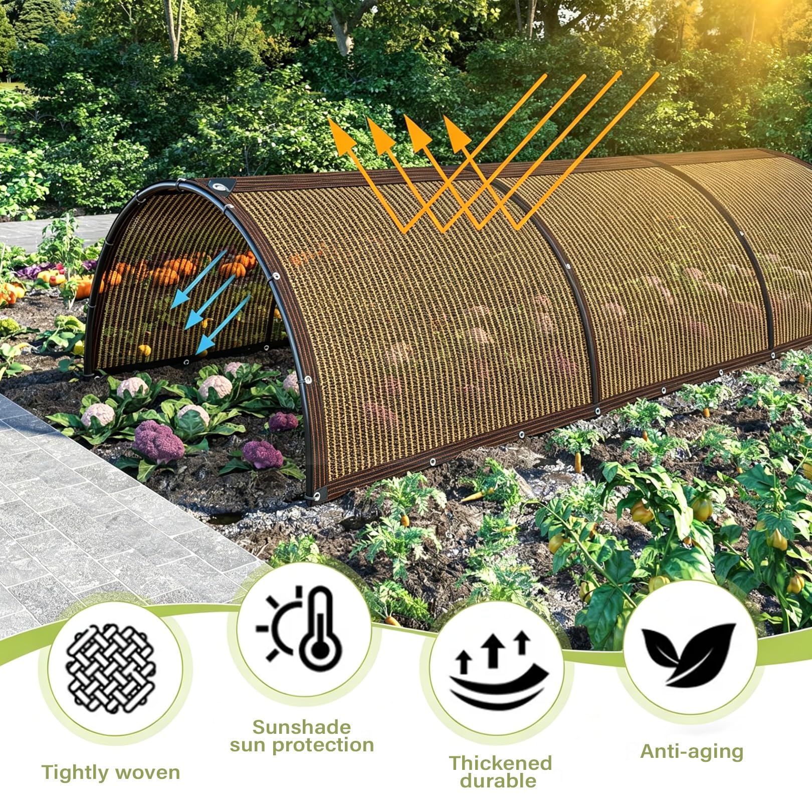Rete ombreggiante marrone 6 x 8 m, 90% UV, isolamento termico, tessuto traspirante in HDPE, per giardino, balcone, tetto e effetto rinfrescante delle piante