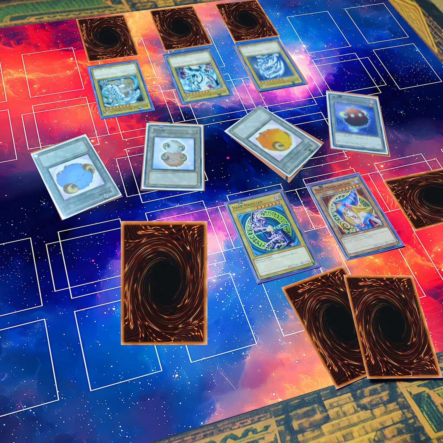 for Yugioh Playmat - Compatible with Yu-Gi-Oh, TCG Playmat - Free Counters & Storage Bag, Dual Player Master Rule Duel Zones, Extra Large 2-Player Card Game Mat (Nebula Illusion)