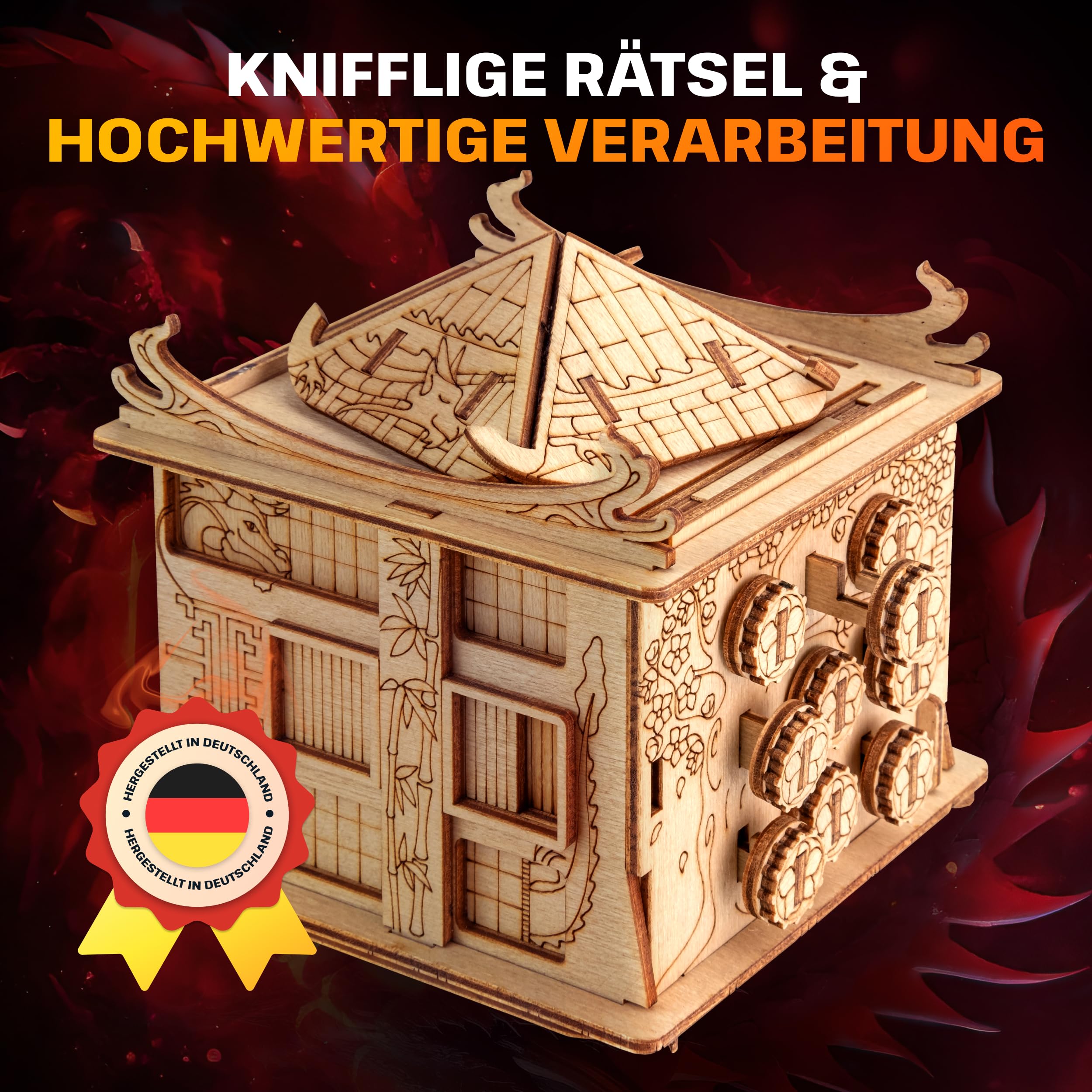 ESC Welt House of Dragon - Escape Room Spiel - Geschenke für Männer und Frauen - 3D Puzzle Box Spiele aus Holz für Erwachsene und Kinder - Holzpuzzle Erwachsene - Knobelspiel für Familie