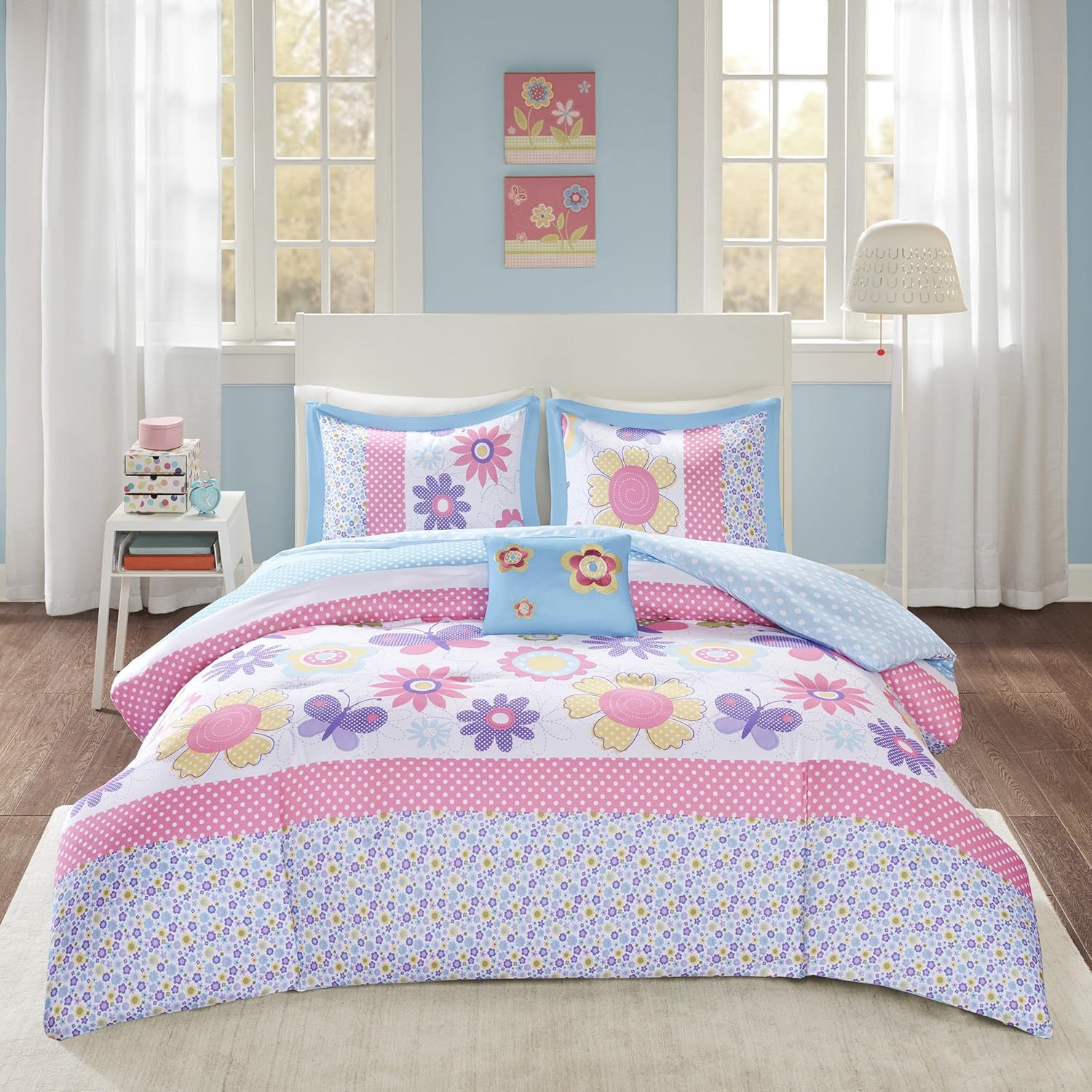Comfort Spaces Happy Daisy Comforter Set Vibrant Color and Addorable Print, Cozy Bedding with