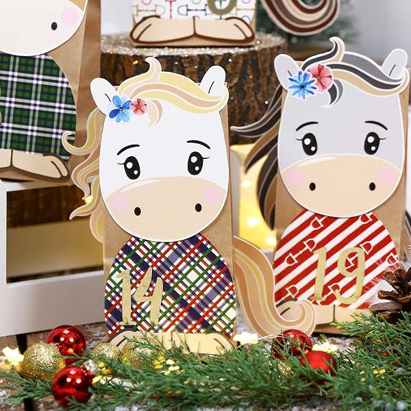 PaPIerDraCHeN DIY Calendario dell'avvento Carta Kraft Set - Cavalli fustellati - con 24 Sacchetti di Carta Marrone da riempire e Fare da Soli - Natale 2021. - 2