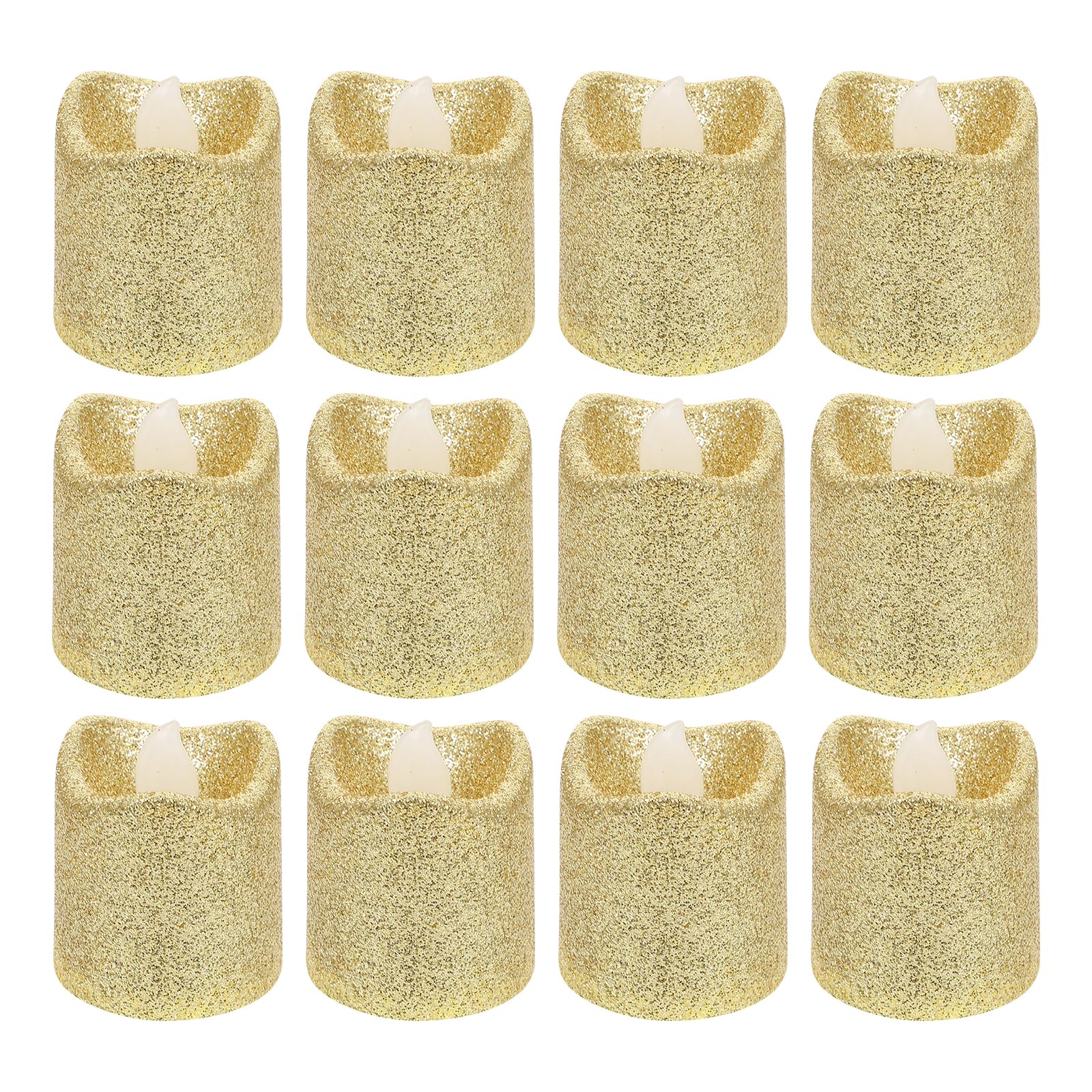 Housoutil Flameless Led Candle Lights Gold Glitter Wave Powder Candle Lamp Small Electric Light Decor for Indoor Outdoor Wedding Party Ambience