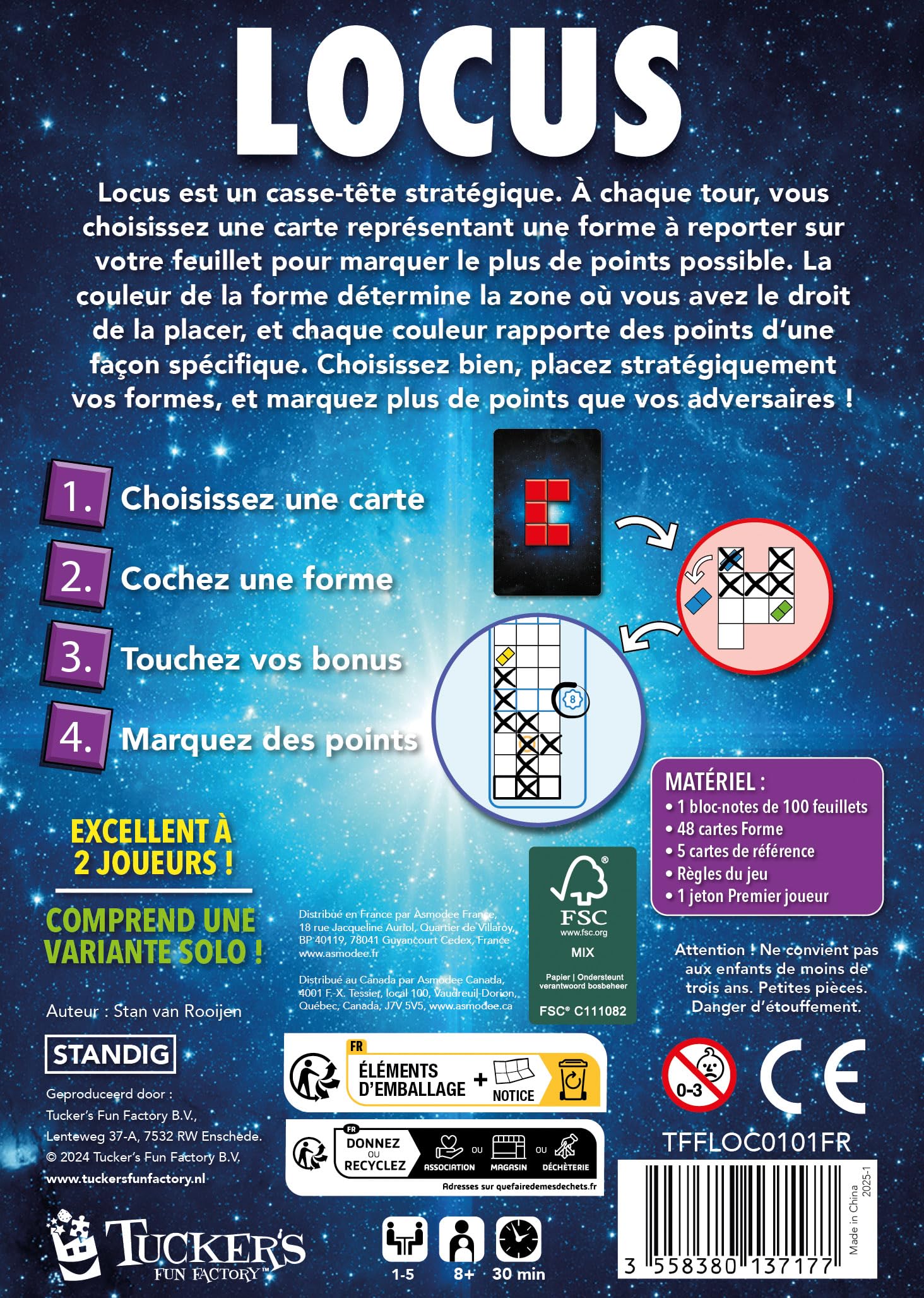 Asmodee - Locus - Tucker's Fun Factory - Strategiczna gra logiczna - Umieszczenie i optymalizacja - od 8 lat - 1 do 5 graczy - 30 min - w języku francuskim