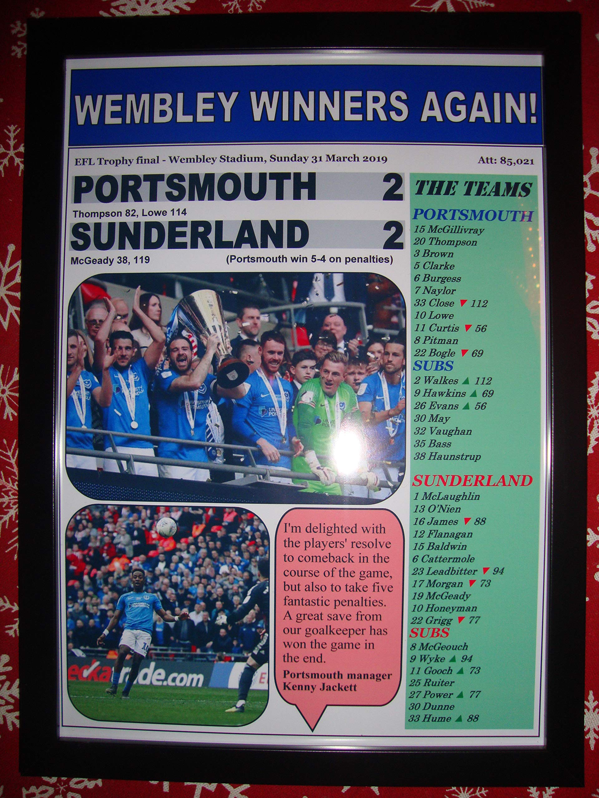 Sports Prints Uk Black Portsmouth 2 Sunderland 2-2019 Efl Trophy Final - Framed Print