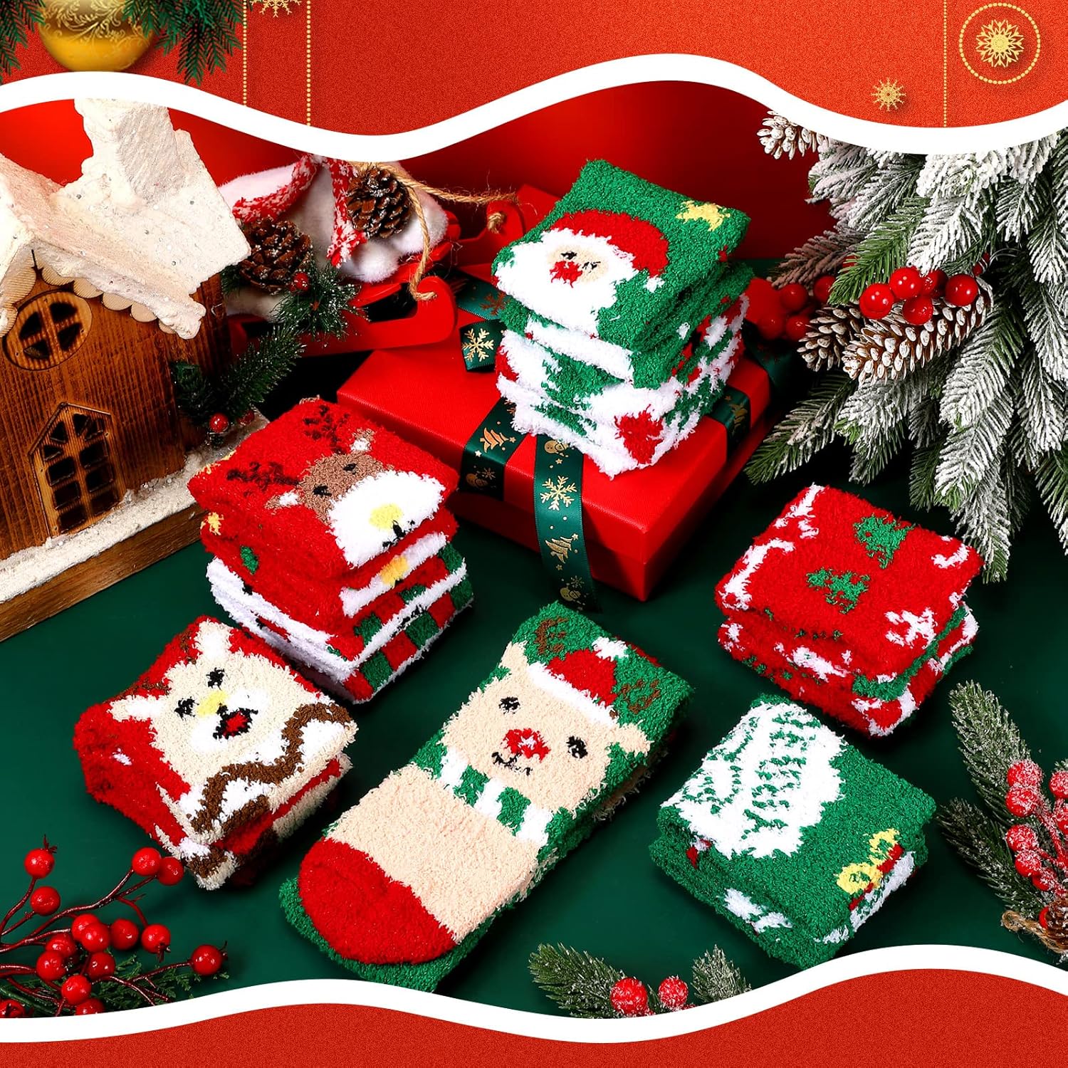 Liitrsh 24 Pairs Christmas Fuzzy Winter Socks for Women - Soft, Warm, Fluffy Socks (Classic Style) - Image 5