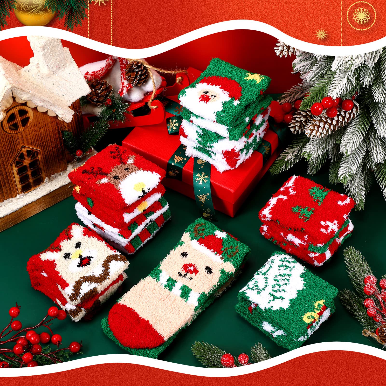 Liitrsh 48 pares de calcetines de Navidad peludos a granel para vacaciones de invierno, paquete de calcetines largos y esponjosos de Navidad, calcetines de dibujos animados para mujer, regalo para el