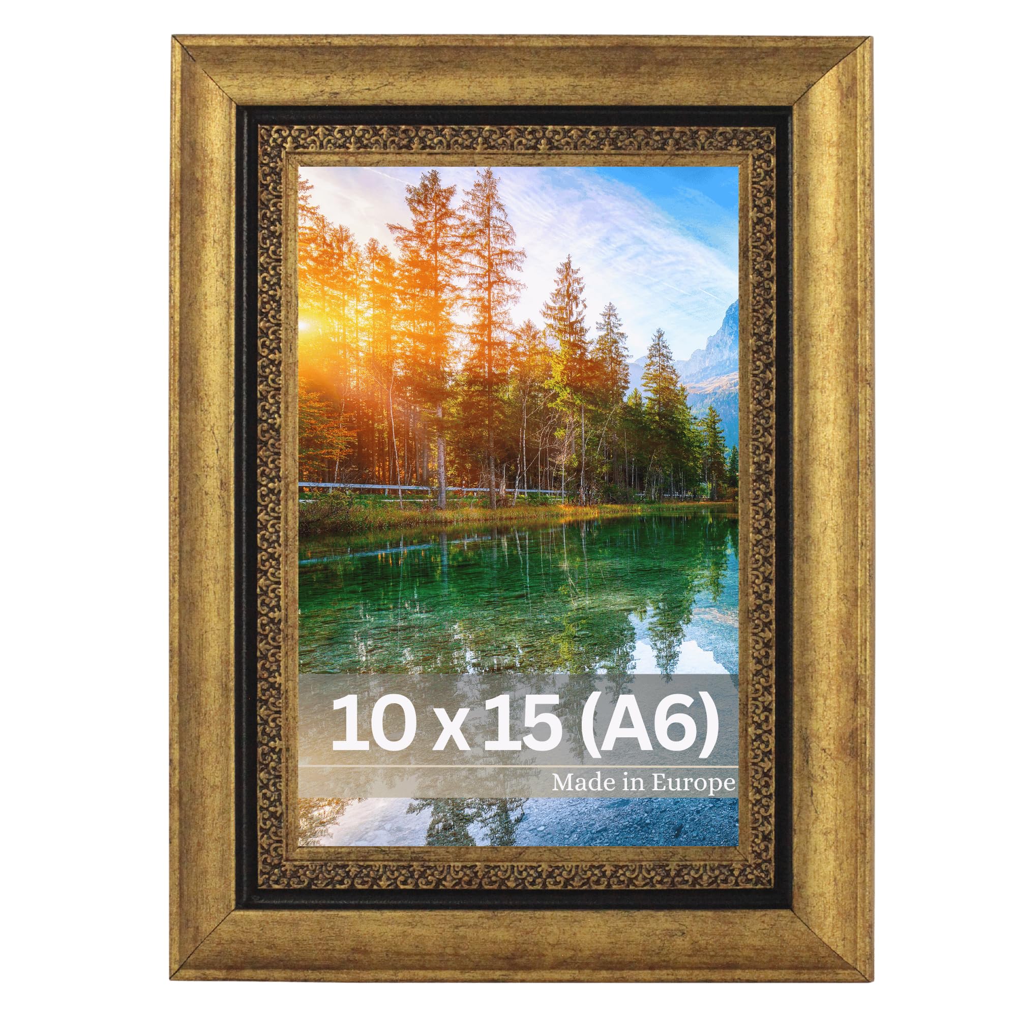 VictoR Bilderrahmen Boho gold in 10x15 cm (A6) - Leiste: 30x16mm - Fotorahmen vintage Deko rustikal - Landhaus