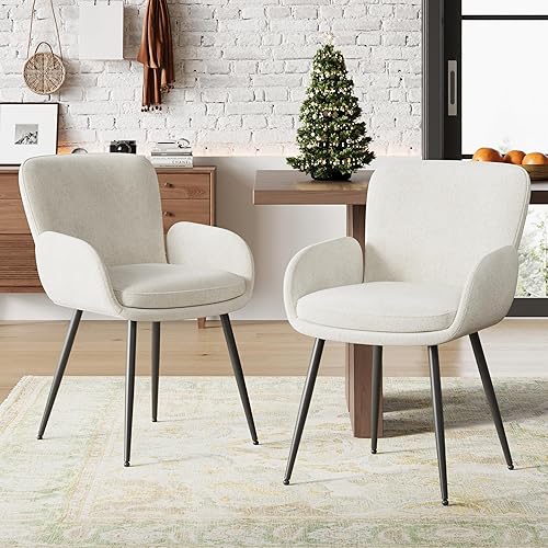 Miniatura 11 de VKNOW Juego de 2 sillas de comedor modernas, sillas de comedor tapizadas con reposabrazos, sillas de cocina con respaldo ergonómico curvado para