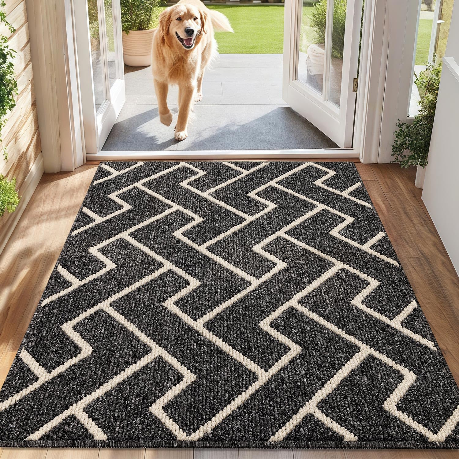 Biscpro Door Mats Indoor,Dirt Trapper Mat Absorbent Non-Slip Low Profile Doormat for Entrance,Inside, Kitchen,Front Door Mat Washable for Pets and Dogs— 50x80cm,Grey — view 84