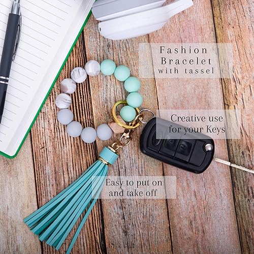 Miniatura 4 de Dizzy Creek Designs - Pulsera con cuentas de silicona para mujer con borlas de cuero