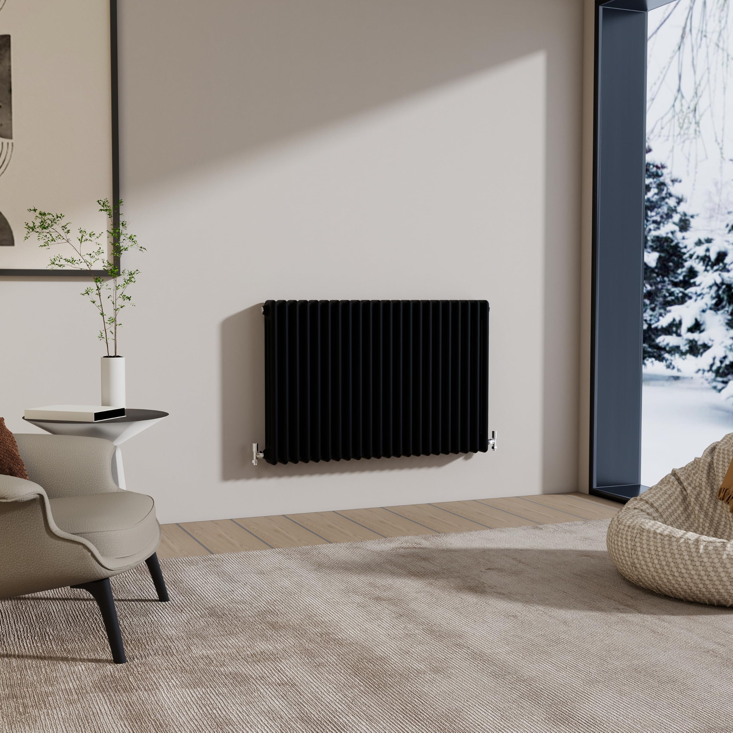 Traditional 3 Column Cast Iron Radiator 600x1010mm Horizontal Black — image 1