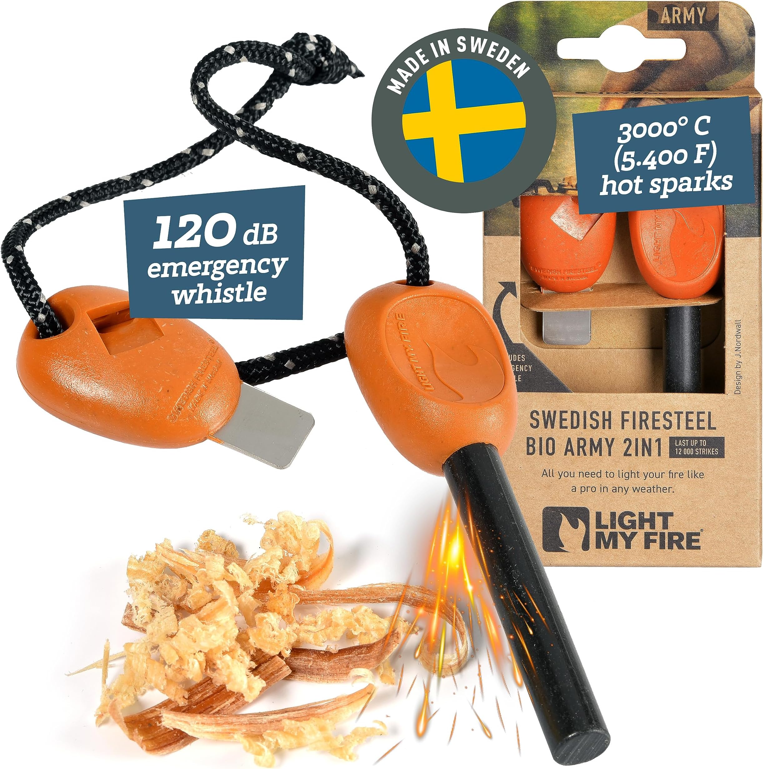 Light My Fire Flint Fire Starter Ferro Rod Survival Tool Fire Steel Army - Bushcraft Gear PRO Flint and Steel Magnesium Fire Starter Kit 3/8” 2-in-1 Fire Starters for Campfires-12,000 Strikes