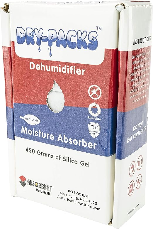 Absorbent Industries Dry-Packs Silica Gel Dehumidifying Box Gun Safe Ammunition 450 Gram,clear,DP450BOX
