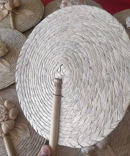 Miniatura 8 de Jacq & Jürgen - Paquete de 4 abanicos de mano de palma de color natural de 13 - Abanicos de mano de boda para invitados, abanicos florales de