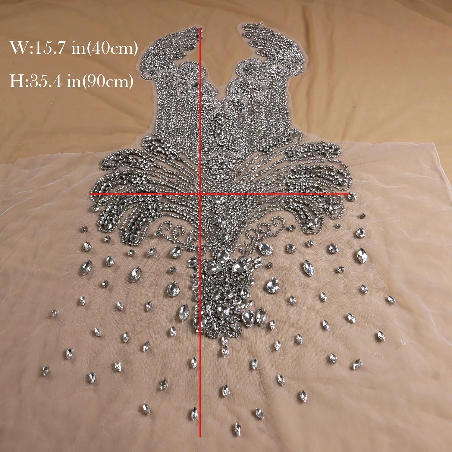 Labellezalay Full Front and Back Bodice Rhinestone Applique Patch,new Large Size 33.4" * 15.7" Decorate Appliques, Gold Silver Rose Gold Shine DIY Dress Applique Patch by Piece (YM2101-1Silver)