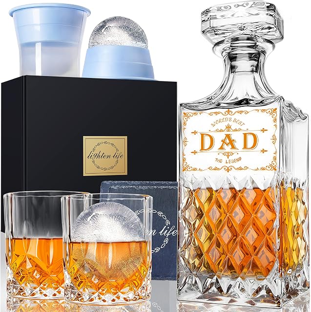 Lighten Life Birthday Gifts for Dad from Son Daughter Kids,World's Best Dad Whiskey Decanter Set in Gift Box,Unique Dad Gift Ideas,Dad Gift for Christmas,Father's Day,Whiskey Gift Set for Dad Him